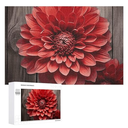 1000 PCS Puzzles Blume Red Dahlia Puzzles Personalisiertes Puzzle für Erwachsene Holzpuzzle Benutzerdefinierte Puzzles aus Fotos Bilderpuzzle Klassisches Puzzle für Hochzeit Geburtstag Valentinstag von GHZWACKJ