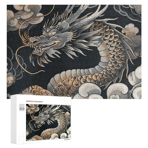 300 PCS Jigsaw Puzzles Black Oriental Dragon Puzzles Personalized Puzzle for Adults Wooden Puzzle Custom Puzzles from Photos Picture Puzzle Classic Jigsaw Puzzle for Wedding Birthday Valentine's Day von GHZWACKJ