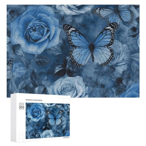 300 PCS Jigsaw Puzzles Blue Rose Puzzles Personalized Puzzle for Adults Wooden Puzzle Custom Puzzles from Photos Picture Puzzle Classic Jigsaw Puzzle for Wedding Birthday Valentine's Day von GHZWACKJ