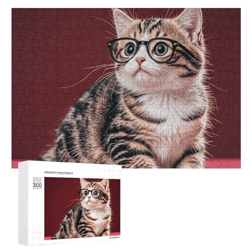 300 PCS Jigsaw Puzzles Kitten with Glasses Puzzles Personalized Puzzle for Adults Wooden Puzzle Custom Puzzles from Photos Picture Puzzle Classic Jigsaw Puzzle for Wedding Birthday Valentine's Day von GHZWACKJ