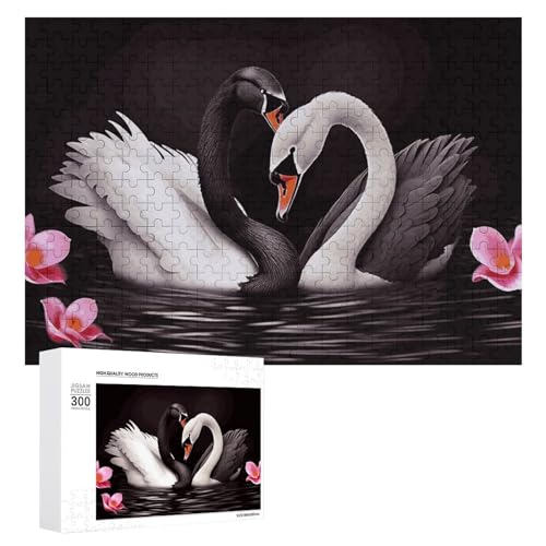 300 PCS Puzzle Schwarz Weiß Schwan Liebe Herz Puzzles Personalisiertes Puzzle für Erwachsene Holzpuzzle Benutzerdefinierte Puzzles aus Fotos Bilderpuzzle Klassisches Puzzle für Hochzeit Geburtstag von GHZWACKJ