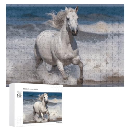 300 PCS Puzzles White Horse Running on The Sea Puzzles Personalized Puzzle for Adults Wooden Puzzle Custom Puzzles from Photos Picture Puzzle Classic Jigsaw Puzzle for Wedding Birthday Valenti von GHZWACKJ