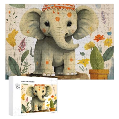 300-teiliges Puzzle, Cartoon-Elefant mit Pflanzenmalerei, Puzzle, personalisiertes Puzzle für Erwachsene, Holzpuzzle, benutzerdefinierte Puzzles aus Fotos, Bildpuzzle, klassisches Puzzle für Hochzeit, von GHZWACKJ