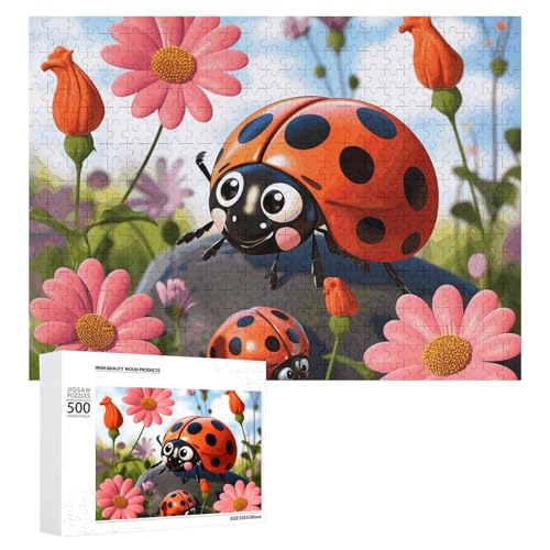 500 PCS Jigsaw Puzzles Cartoon Marienkäfer Blume Puzzles Personalisiertes Puzzle für Erwachsene Holzpuzzle Benutzerdefinierte Puzzles aus Fotos Bilderpuzzle Klassisches Puzzle für Hochzeit Geburtstag von GHZWACKJ