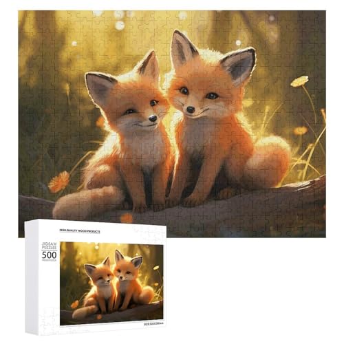 500 PCS Jigsaw Puzzles Cute Foxes Puzzles Personalized Puzzle for Adults Wooden Puzzle Custom Puzzles from Photos Picture Puzzle Classic Jigsaw Puzzle for Wedding Birthday Valentine's Day von GHZWACKJ