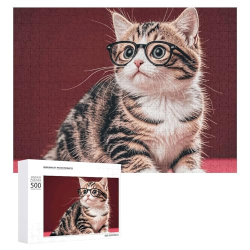 500 PCS Jigsaw Puzzles Kitten with Glasses Puzzles Personalized Puzzle for Adults Wooden Puzzle Custom Puzzles from Photos Picture Puzzle Classic Jigsaw Puzzle for Wedding Birthday Valentine's Day von GHZWACKJ