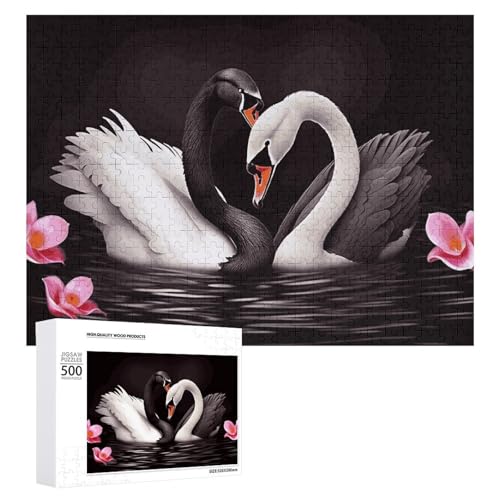 500 PCS Puzzle Schwarz Weiß Schwan Liebe Herz Puzzles Personalisiertes Puzzle für Erwachsene Holzpuzzle Benutzerdefinierte Puzzles aus Fotos Bilderpuzzle Klassisches Puzzle für Hochzeit Geburtstag von GHZWACKJ