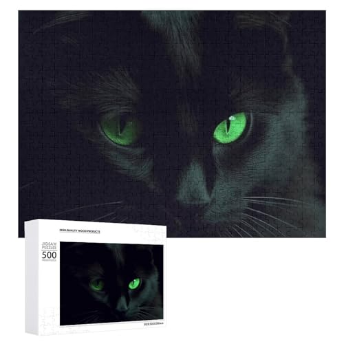 500 PCS Puzzles Schwarze Katze Grüne Augen Puzzles Personalisiertes Puzzle für Erwachsene Holzpuzzle Benutzerdefinierte Puzzles aus Fotos Bilderpuzzle Klassisches Puzzle für Hochzeit Geburtstag von GHZWACKJ