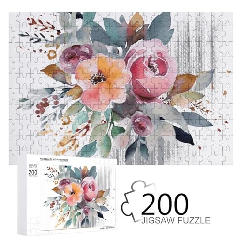 Puzzle, 200 Stück, Aquarell-Blumenecke, Blumenstrauß, personalisiertes Puzzle für Erwachsene, Holzpuzzle, individuelle Puzzles aus Fotos, Bilderpuzzle, klassisches Puzzle für Hochzeit, Geburtstag, von GHZWACKJ