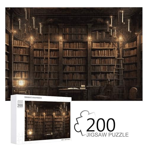 Puzzle, 200 Stück, Buchzimmer, geheimnisvolle Bibliothekspuzzle, personalisiertes Puzzle für Erwachsene, Holzpuzzle, individuelle Puzzles aus Fotos, Bilderpuzzle, klassisches Puzzle für Hochzeit, von GHZWACKJ