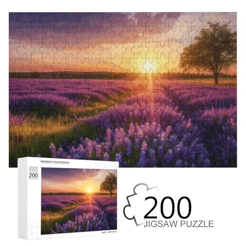 Puzzle, 200 Stück, Lavendelwiese bei Sonnenuntergang, Frühlingspuzzle, personalisiertes Puzzle für Erwachsene, Holzpuzzle, individuelle Puzzles aus Fotos, Bilderpuzzle, klassisches Puzzle für von GHZWACKJ