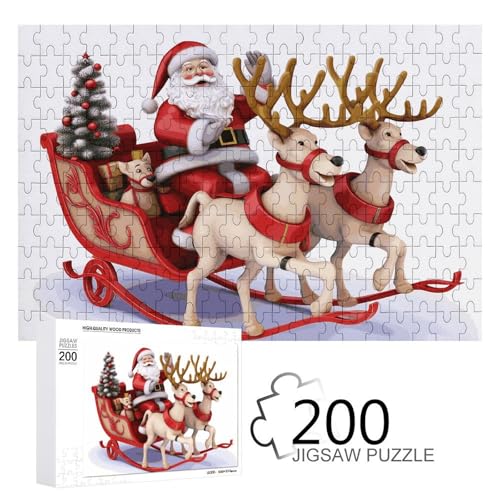 Puzzle, 200 Stück, Weihnachtsmann, Rentier, Schlitten, Puzzle, personalisiertes Puzzle für Erwachsene, Holzpuzzle, individuelle Puzzles aus Fotos, Bilderpuzzle, klassisches Puzzle für Hochzeit, von GHZWACKJ