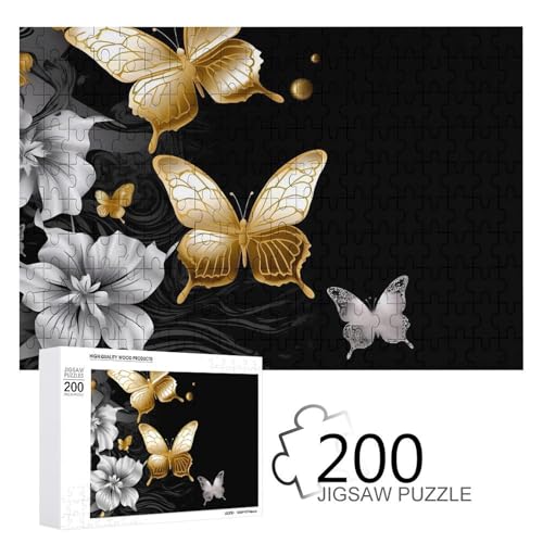 Puzzle, 200 Stück, goldfarbene, weiße Schmetterlinge, schwarze Puzzles, personalisiertes Puzzle für Erwachsene, Holzpuzzle, individuelle Puzzles aus Fotos, Bilderpuzzle, klassisches Puzzle für von GHZWACKJ