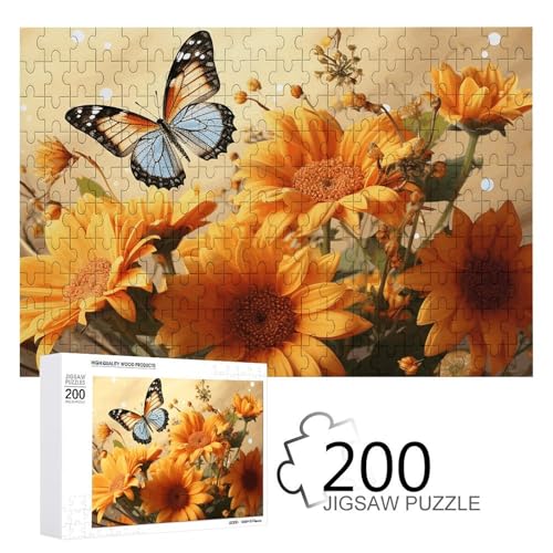 Puzzle, 200 Stück, niedliche Sonnenblumen- und Schmetterlingspuzzle, personalisiertes Puzzle für Erwachsene, Holzpuzzle, individuelle Puzzles aus Fotos, Bildpuzzle, klassisches Puzzle für Hochzeit, von GHZWACKJ