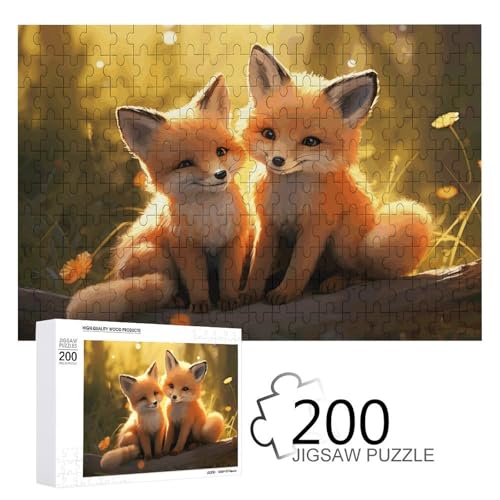 Puzzle 200 PCS Cute Foxes Puzzles Personalized Puzzle for Adults Wooden Puzzle Custom Puzzles from Photos Picture Puzzle Classic Jigsaw Puzzle for Wedding Birthday Valentine's Day von GHZWACKJ