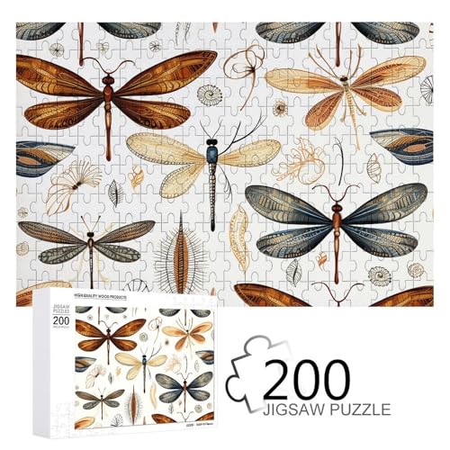 Puzzle 200 PCS Retro Libellenmuster Puzzles Personalisiertes Puzzle für Erwachsene Holzpuzzle Benutzerdefinierte Puzzles aus Fotos Bilderpuzzle Klassisches Puzzle für Hochzeit Geburtstag Valentinstag von GHZWACKJ