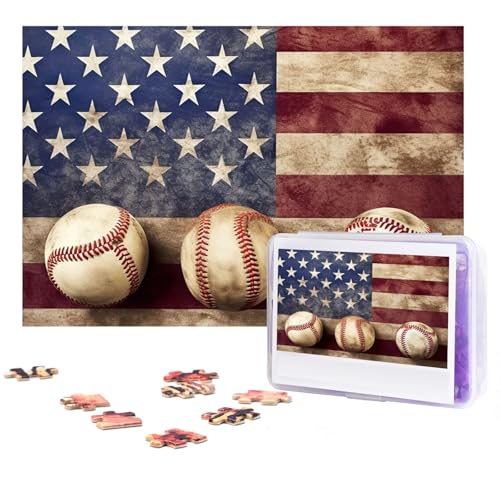 Puzzle 300 Teile Amerikanische Flagge und Baseball-Puzzles Personalisiertes Puzzle für Erwachsene Holzpuzzle Benutzerdefinierte Puzzles aus Fotos Klassisches Puzzle für Hochzeit Geburtstag von GHZWACKJ