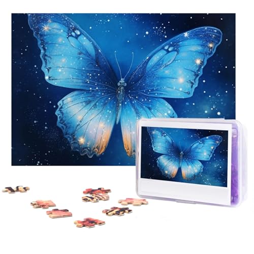 Puzzle 300 Teile Blau Sternenschmetterling Puzzles Personalisiertes Puzzle für Erwachsene Holzpuzzle Benutzerdefinierte Puzzles aus Fotos Klassisches Puzzle für Hochzeit Geburtstag Valentinstag von GHZWACKJ