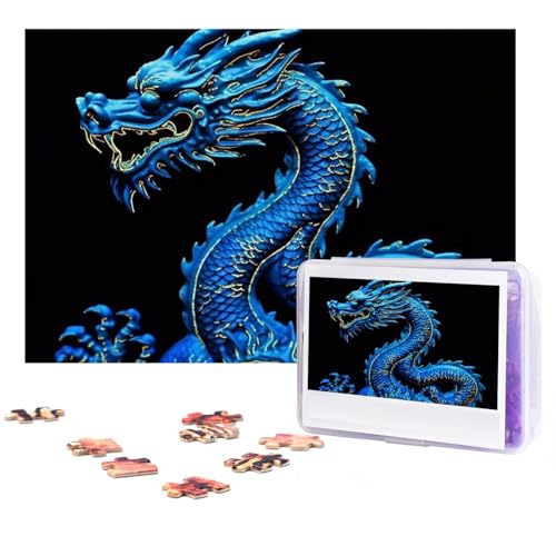 Puzzle 300 Teile Blauer chinesischer Drache Puzzles Personalisiertes Puzzle für Erwachsene Holzpuzzle Benutzerdefinierte Puzzles aus Fotos Bilderpuzzle Klassisches Puzzle für Hochzeit Geburtstag von GHZWACKJ