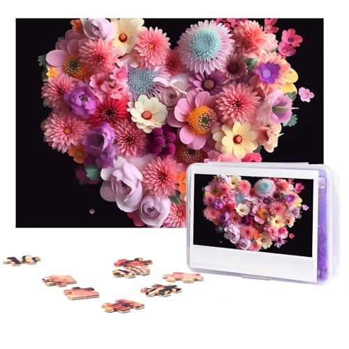 Puzzle 300 Teile Blume Herz Puzzles Personalisierte Puzzle für Erwachsene Holzpuzzle Benutzerdefinierte Puzzles aus Fotos Bilderpuzzle Klassisches Puzzle für Hochzeit Geburtstag Valentinstag von GHZWACKJ