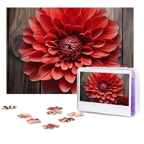 Puzzle 300 Teile Blume Rote Dahlie Puzzles Personalisiertes Puzzle für Erwachsene Holzpuzzle Benutzerdefinierte Puzzles aus Fotos Bilderpuzzle Klassisches Puzzle für Hochzeit Geburtstag Valentinstag von GHZWACKJ