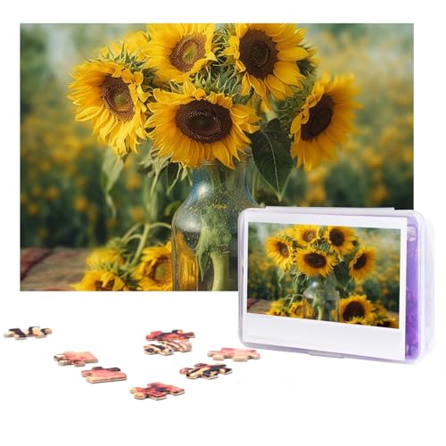 Puzzle 300 Teile Flasche Sonnenblumen Puzzles Personalisiertes Puzzle für Erwachsene Holzpuzzle Benutzerdefinierte Puzzles aus Fotos Bilderpuzzle Klassisches Puzzle für Hochzeit Geburtstag von GHZWACKJ