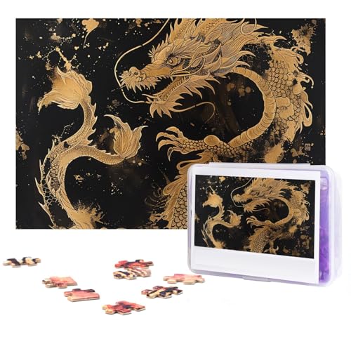 Puzzle 300 Teile Golden Dragon Style Puzzles Personalisiertes Puzzle für Erwachsene Holzpuzzle Benutzerdefinierte Puzzles aus Fotos Klassisches Puzzle für Hochzeit Geburtstag Valentinstag von GHZWACKJ