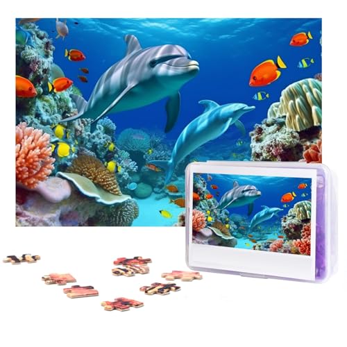 Puzzle 300 Teile Meeresboden Korallenfisch Delfine Puzzles Personalisiertes Puzzle für Erwachsene Holzpuzzles Benutzerdefinierte Bilderpuzzles Klassisches Puzzle für Hochzeit Geburtstag Valentinstag von GHZWACKJ