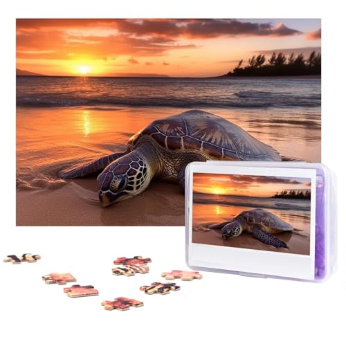 Puzzle 300 Teile Meeresschildkröte Sonnenuntergang Puzzles Personalisiertes Puzzle für Erwachsene Holzpuzzle Benutzerdefinierte Puzzles aus Fotos Bilderpuzzle Klassisches Puzzle für Hochzeit von GHZWACKJ