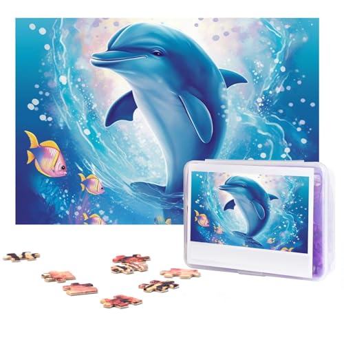 Puzzle 300 Teile Niedliche Delfin-Puzzles Personalisiertes Puzzle für Erwachsene Holzpuzzle Benutzerdefinierte Puzzles aus Fotos Bilderpuzzle Klassisches Puzzle für Hochzeit Geburtstag Valentinstag von GHZWACKJ