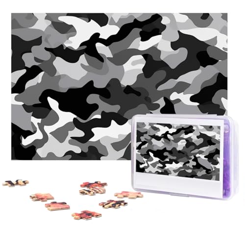 Puzzle 300 Teile Schwarz Grau Weiß Camo Puzzles Personalisiertes Puzzle für Erwachsene Holzpuzzle Benutzerdefinierte Puzzles aus Fotos Klassisches Puzzle für Hochzeit Geburtstag Valentinstag von GHZWACKJ