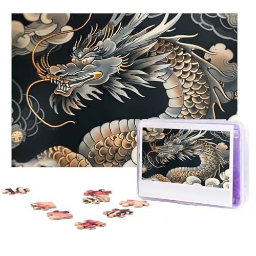 Puzzle 300 Teile Schwarz Orientalische Drachen Puzzles Personalisierte Puzzle für Erwachsene Holzpuzzle Benutzerdefinierte Puzzles aus Fotos Klassisches Puzzle für Hochzeit Geburtstag Valentinstag von GHZWACKJ