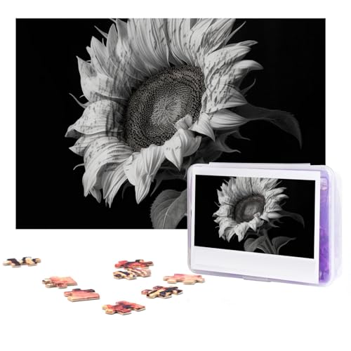 Puzzle 300 Teile Sonnenblume Schwarz Grau Puzzles Personalisiertes Puzzle für Erwachsene Holzpuzzle Benutzerdefinierte Puzzles aus Fotos Bilderpuzzle Klassisches Puzzle für Hochzeit Geburtstag von GHZWACKJ