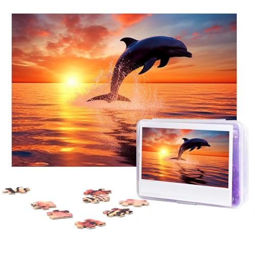 Puzzle 300 Teile Sonnenuntergang Delfin Puzzles Personalisiertes Puzzle für Erwachsene Holzpuzzle Benutzerdefinierte Puzzles aus Fotos Bilderpuzzle Klassisches Puzzle für Hochzeit Geburtstag von GHZWACKJ