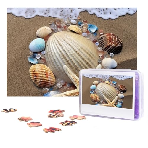 Puzzle 300 Teile Strand Muschel Seestern Puzzles Personalisiertes Puzzle für Erwachsene Holzpuzzle Benutzerdefinierte Puzzles aus Fotos Bilderpuzzle Klassisches Puzzle für Hochzeit Geburtstag von GHZWACKJ