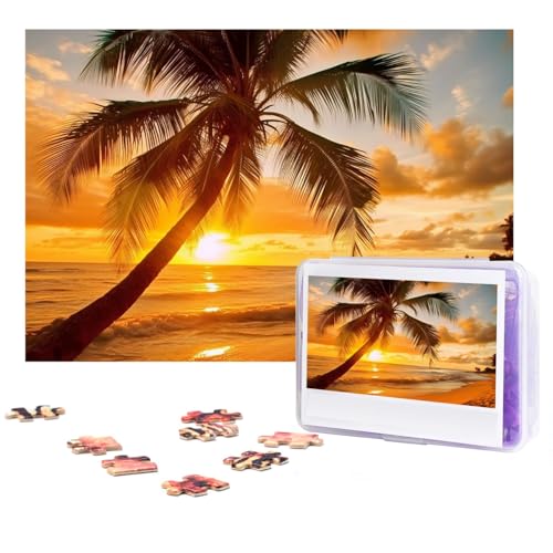 Puzzle 300 Teile Tropischer Strand Palme Sonnenuntergang Puzzles Personalisiertes Puzzle für Erwachsene Holzpuzzles Benutzerdefinierte Bilderpuzzles Klassisches Puzzle für Hochzeit Geburtstag von GHZWACKJ