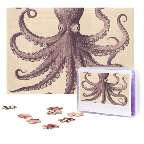 Puzzle 300 Teile Vintage Octopus Puzzles Personalisiertes Puzzle für Erwachsene Holzpuzzle Benutzerdefinierte Puzzles aus Fotos Bilderpuzzle Klassisches Puzzle für Hochzeit Geburtstag Valentinstag von GHZWACKJ