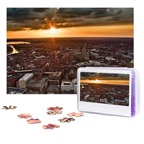 Puzzle 300 Teile York City Sonnenuntergang Bildpuzzles Personalisiertes Puzzle für Erwachsene Holzpuzzles Benutzerdefinierte Bilderpuzzles Klassisches Puzzle für Hochzeit Geburtstag Valentinstag von GHZWACKJ