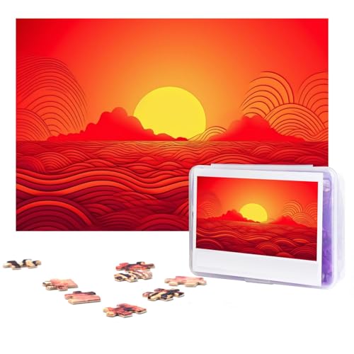 Puzzles 300 Teile Roter Sonnenaufgang Puzzles Personalisiertes Puzzle für Erwachsene Holzpuzzle Benutzerdefinierte Puzzles aus Fotos Klassisches Puzzle für Hochzeit Geburtstag Valentinstag von GHZWACKJ