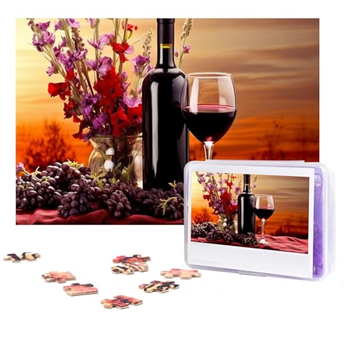 Puzzles 300 Teile Rotwein-Blumen-Puzzles Personalisiertes Puzzle für Erwachsene Holzpuzzle Benutzerdefinierte Puzzles aus Fotos Bilderpuzzle Klassisches Puzzle für Hochzeit Geburtstag Valentinstag von GHZWACKJ