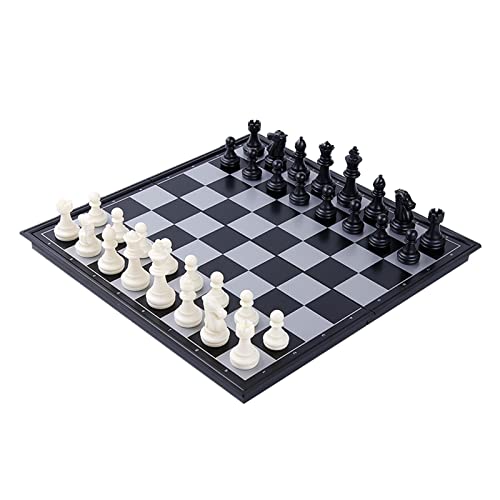 GIBZ Schachbrett Magnetisch Traditionelle Spiele Tragbares Schachspiel aus Holz/Kunststoff für Kinder Erwachsene Schule Outdoor Reisen 25x25cm (Schwarz Weiß Schach) von GIBZ