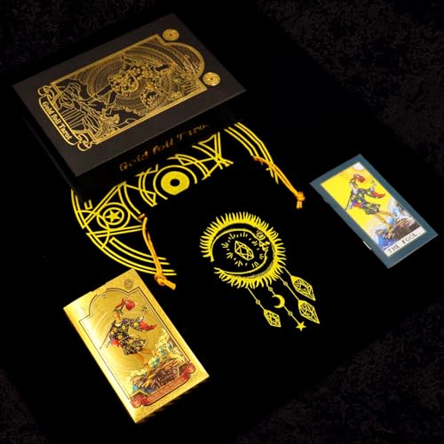 GIBZ Tarot Deck Tarotkarten Vintage Tarot Cards Set Luxus Goldfolie mit Tischdecke Guidebook Box für Anfänger, 78 Stück von GIBZ