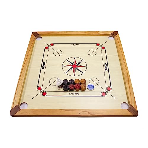 Carrom Board Synco 66x66 - Stabiles Carrom Board mit komplettem Zubehör und Gleitpulver - 2966 von GICO