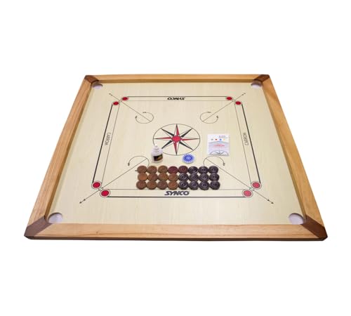 Carrom Board Turnier Synco 74x74 - Top Carrom Board mit komplettem Zubehör, Transporttasche und Gleitpulver - 2983 von GICO