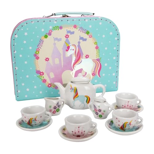 Kinder Teeservice Spielkoffer Teeset Einhorn Spielzeug Porzellangeschirr 13 -TLG - CH12102 von GICO