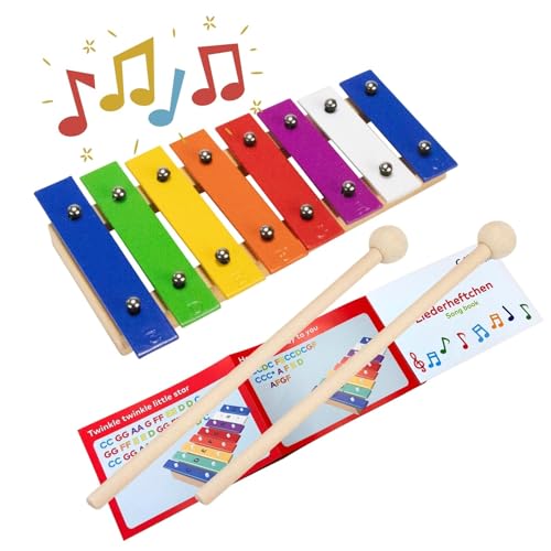 Xylophon Holz Musik Glockenspiel Musikinstrument für Kinder Mädchen Jungen mit 2 Schlägel Buntes Xylophon - 3810 von GICO