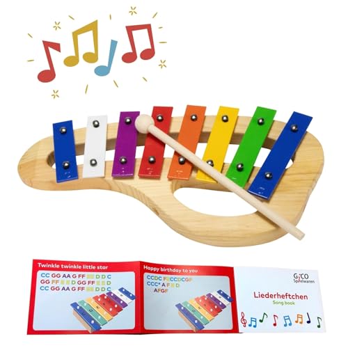 Xylophon Holz Glockenspiel Musikinstrument für Kinder Mädchen Jungen mit Griff und 1 Schlägel Buntes Xylophon (3813) von GICO