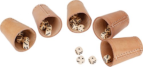 GICO Leder Würfelbecher Standard (9 cm) mit 6 Würfeln im 5er Set - 5902-5 von GICO