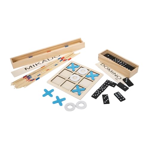 GICO Reisespiel Set mit DREI klassichen Spielen aus Holz Domino Mikado und Tic Tac Toe für Kinder und Erwachsene - 7966 von GICO