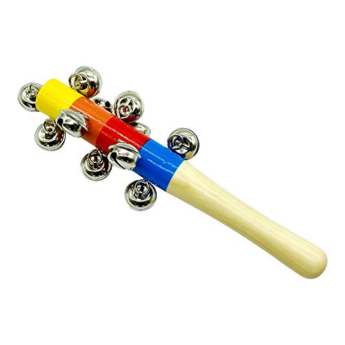 GICO Schellenrassel Schellenstab bunt aus Holz für Kinder mit Glocken Musikinstrument - Länge 21,5 cm - 3861 von GICO